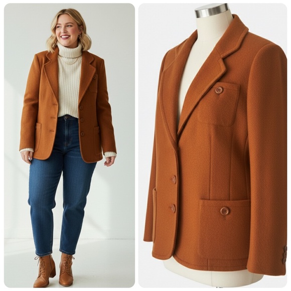 Linea by Louis Dell'Olio Jackets & Blazers - Linea by Louis Dell’Olio Rust Wool Blend Button Up Blazer w/ Pockets Size Large